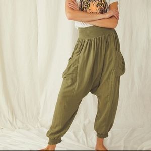 Free People Walk On Fire Pant Cotton High Waist Drop Crotch Slouchy Green S